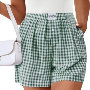 Lomon Summer Boxer Shorts For Women Gingham Cotton PJs Lounge Sleep PJ Plaid Y2K